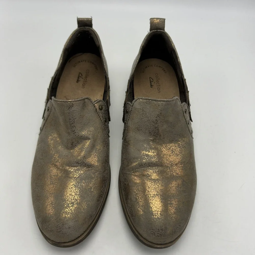 Clarks Collection Loafers Womans 8 M Bootie Studded Slip On Trish Bell Bronze